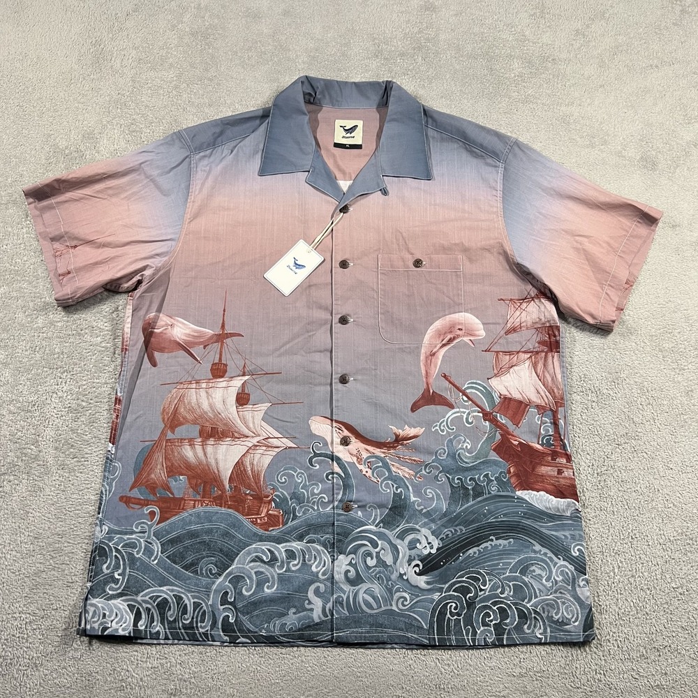 [Brand] Ombre Sea Voyage Short Sleeve Button-Down Shirt - Pink/Blue
